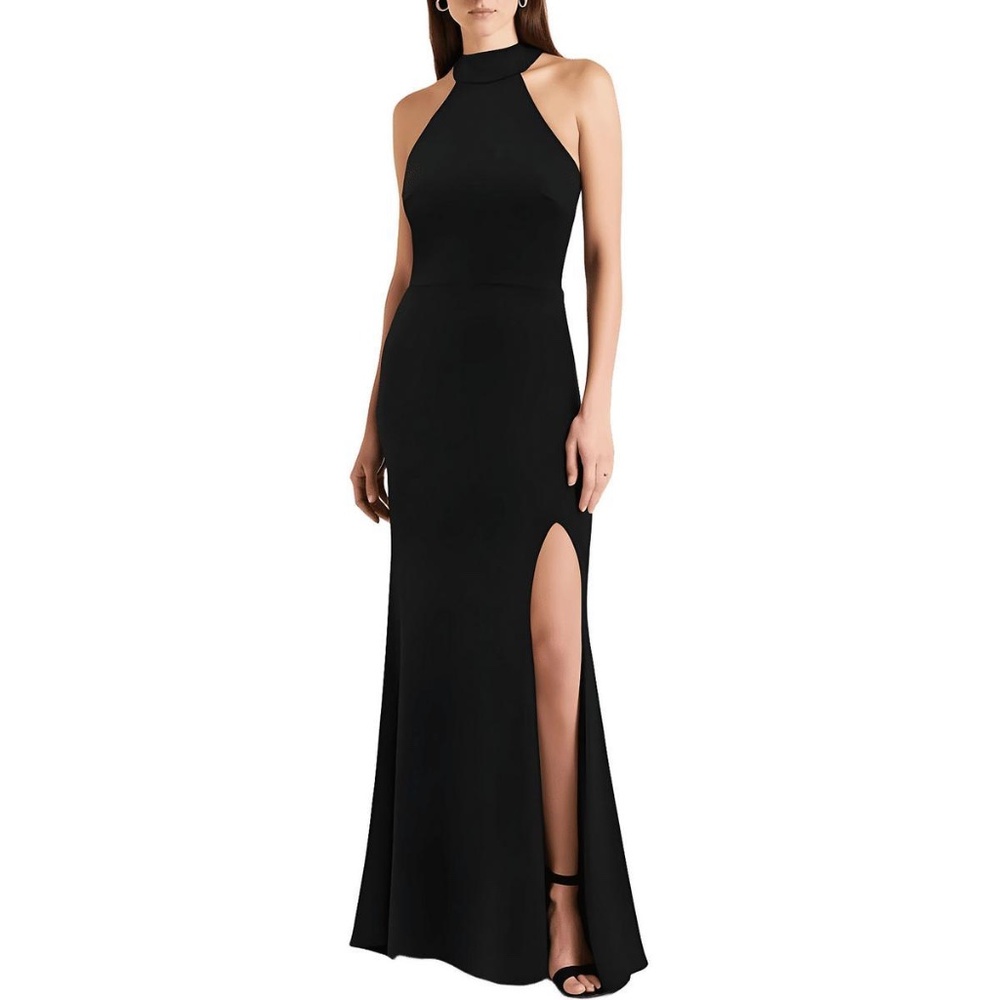 AQUA Women's Black Open Back Halter Formal Evening Dress